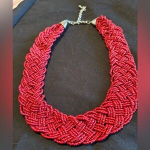 BRICK RED MULTI STRAND BRAIDED BEAD NECKLACE Y2K GUC SILVER TONE